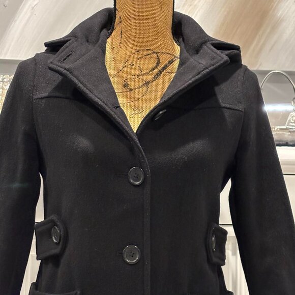 Gap Junior's XS Black wool-blend pea coat with removeable hood - Picture 2 of 8